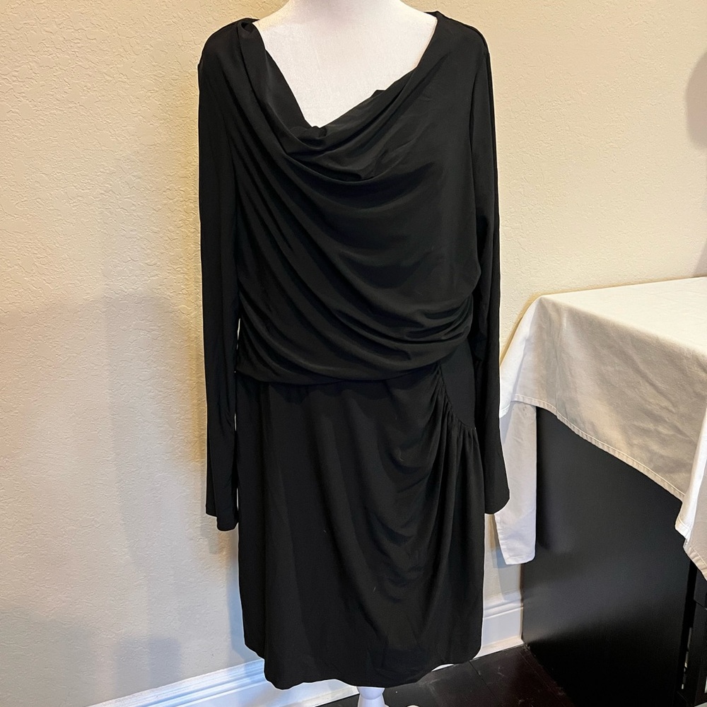 Womens NWT Marc Bouwer Black Cowl Neck Dolman Sleeve Sheath Dress size Large